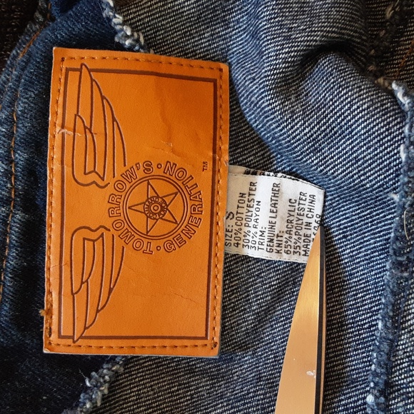 Tomorrow's Generation Vintage Jean Jacket with Leather Trim - Picture 7 of 7